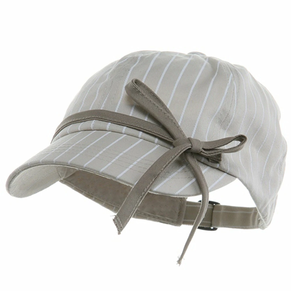 MG Ladies White Stripe 6 Panel Newsboy Hat 3 MG Ladies White Stripe 6 Panel Newsboy Hat