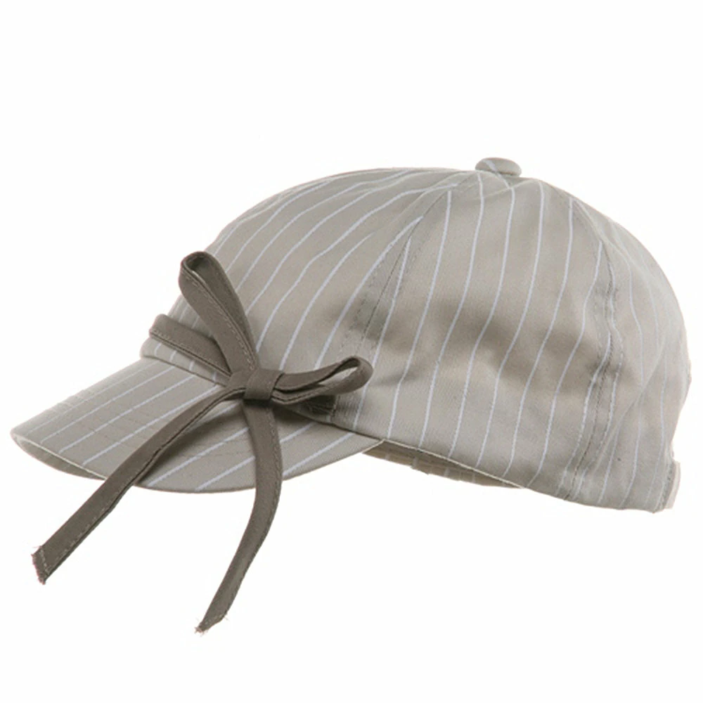MG Ladies White Stripe 6 Panel Newsboy Hat 4 MG Ladies White Stripe 6 Panel Newsboy Hat - Image 2