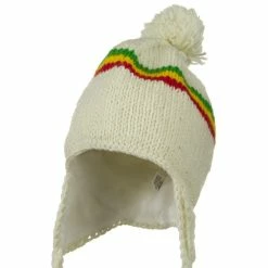 Rasta World White RGY Pom Jaquard Beanie