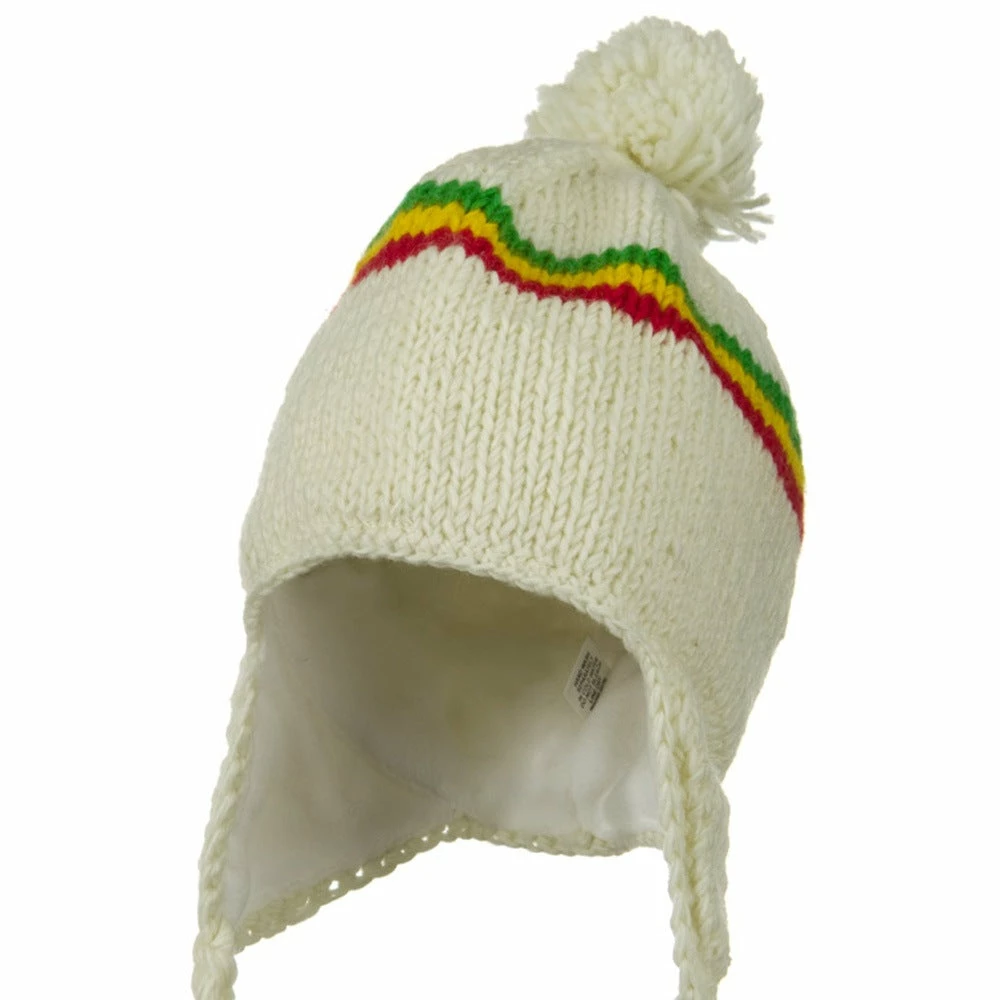 Rasta World White RGY Pom Jaquard Beanie 3 Rasta World White RGY Pom Jaquard Beanie