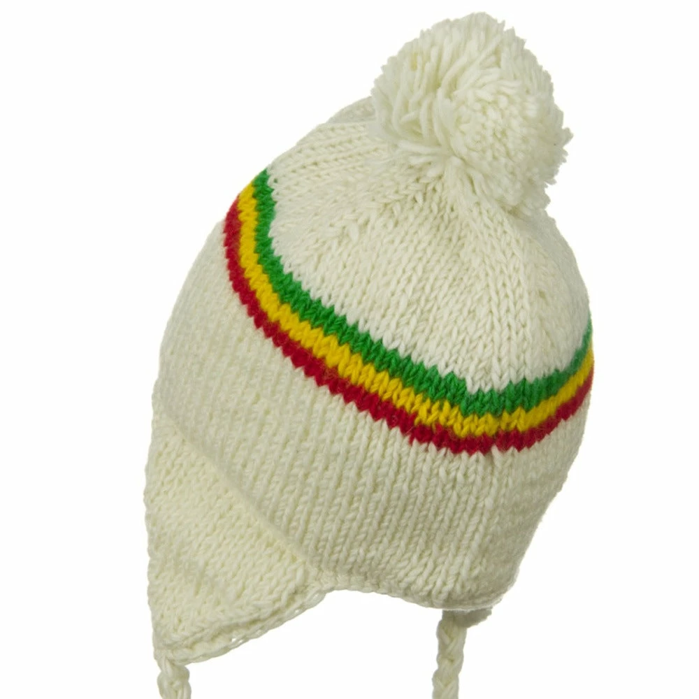 Rasta World White RGY Pom Jaquard Beanie 4 Rasta World White RGY Pom Jaquard Beanie - Image 2