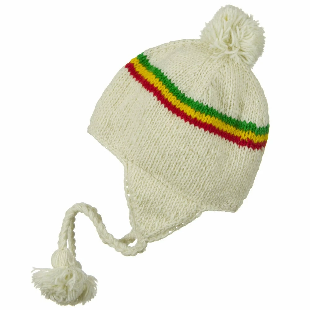 Rasta World White RGY Pom Jaquard Beanie 7 Rasta World White RGY Pom Jaquard Beanie - Image 5