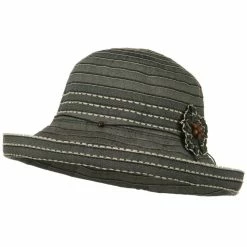 Jeanne Simmons Flower Ribbon Wide Turned Up Brim Hat