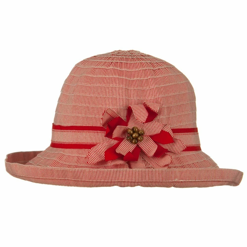 Jeanne Simmons Sewn Braid Ribbon Striped Brim Flower Hat 12 Jeanne Simmons Sewn Braid Ribbon Striped Brim Flower Hat - Image 10
