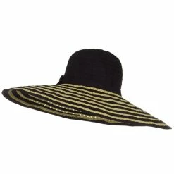 Jeanne Simmons Ribbon Striped Flower Wide Brim Self Tie Hat