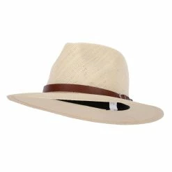 Jeanne Simmons Men's Paper Braid Leatherette Buckle Trim Large Brim Fedora Hat
