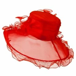 Something Special Feather And Lace Accent Organza Hat -Adams Shop ac002fy red 3