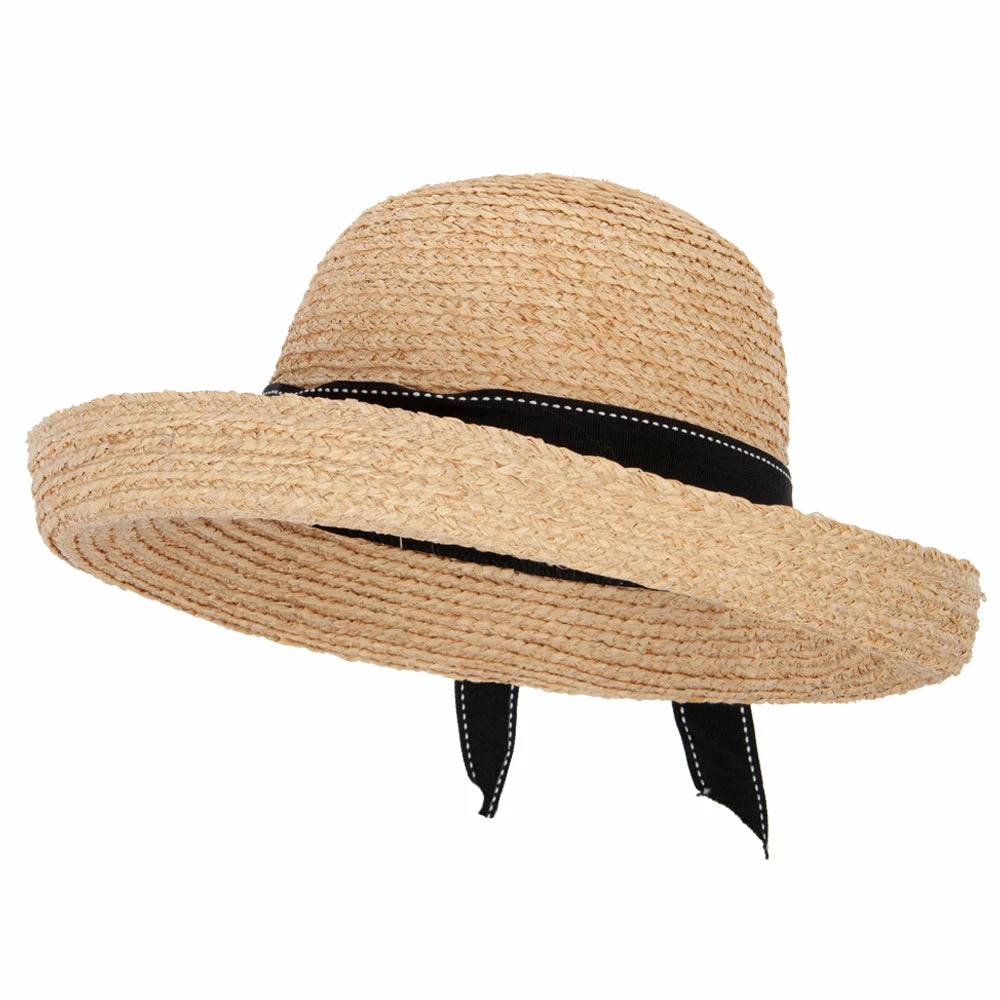 Jeanne Simmons Women's Raffia Braid Stitched Ribbon Band Accented Kettle Brim Sun Hat 3 Jeanne Simmons Women's Raffia Braid Stitched Ribbon Band Accented Kettle Brim Sun Hat