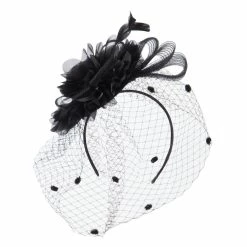 Something Special Flower Fascinator With Netting -Adams Shop an001df black 1 1