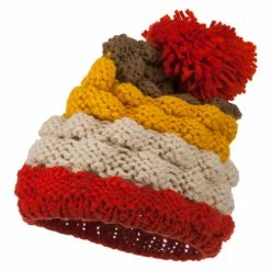 Jeanne Simmons Acrylic Striped Pom Pom Beanie