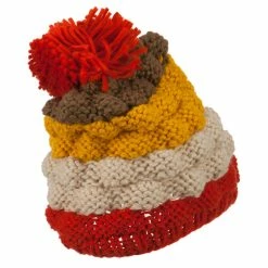 Jeanne Simmons Acrylic Striped Pom Pom Beanie -Adams Shop as001ms orange 3