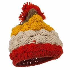 Jeanne Simmons Acrylic Striped Pom Pom Beanie -Adams Shop as001ms orange 4