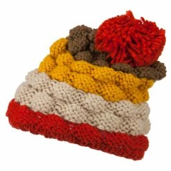 Jeanne Simmons Acrylic Striped Pom Pom Beanie -Adams Shop as001ms orange 5