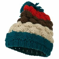 Jeanne Simmons Acrylic Striped Pom Pom Beanie -Adams Shop as002ms teal 1