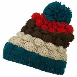 Jeanne Simmons Acrylic Striped Pom Pom Beanie -Adams Shop as002ms teal 5