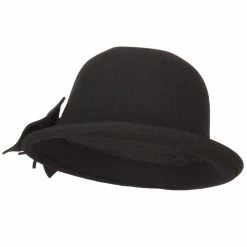 Jeanne Simmons Women's Wool Felt Bow And Band Accented Turned Up Brim Cloche Bucket Hat