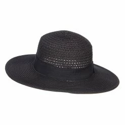 Hatiya Band Boater Panama Hat 38 Hatiya Band Boater Panama Hat -Adams Shop bb001pe black 2 1