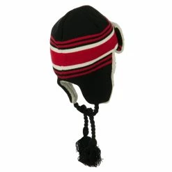 Outdoor Contrast Jacquard Striped Knit Hat -Adams Shop bb003th black red 3