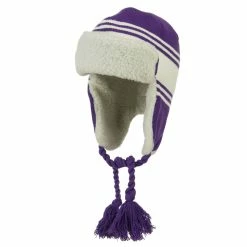 Outdoor Contrast Jacquard Striped Knit Hat -Adams Shop bb011th purple white 1