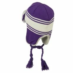 Outdoor Contrast Jacquard Striped Knit Hat -Adams Shop bb011th purple white 2