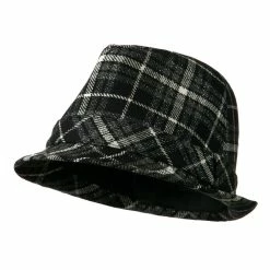 Broner Women's Black And Charcoal Plaid Fedora