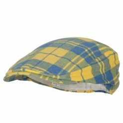 Jeanne Simmons Boy's Cotton Plaid Print Ivy Cap -Adams Shop bc004ic yellow blue 1