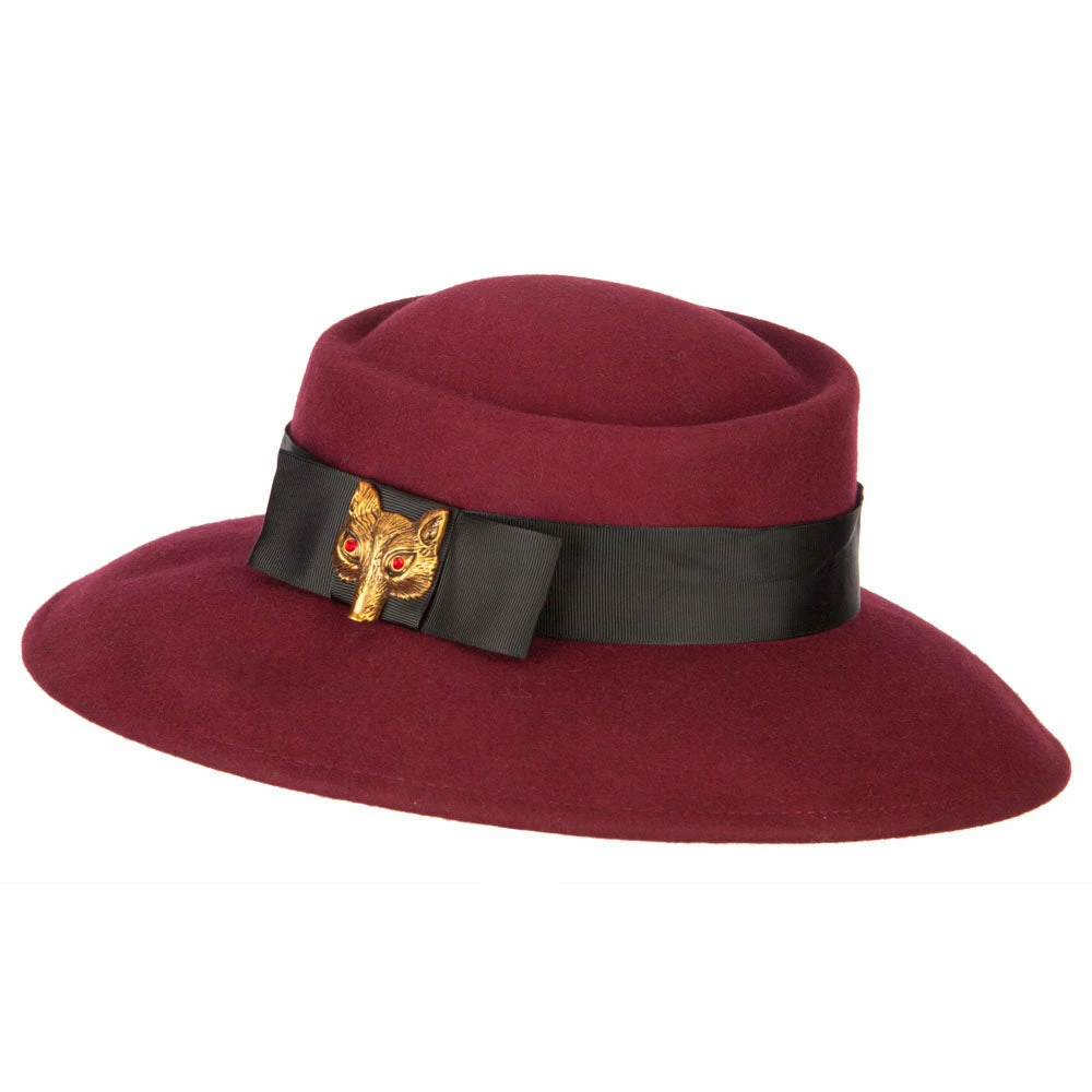 Jeanne Simmons Women's Wool Brass Fox Head Accented Bow Band Gambler Hat 4 Jeanne Simmons Women's Wool Brass Fox Head Accented Bow Band Gambler Hat - Image 2