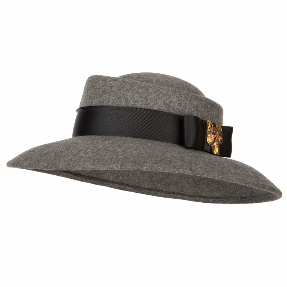 Jeanne Simmons Women's Wool Brass Fox Head Accented Bow Band Gambler Hat 13 Jeanne Simmons Women's Wool Brass Fox Head Accented Bow Band Gambler Hat - Image 11