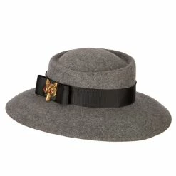 Jeanne Simmons Women's Wool Brass Fox Head Accented Bow Band Gambler Hat 28 Jeanne Simmons Women's Wool Brass Fox Head Accented Bow Band Gambler Hat -Adams Shop bf003fr grey mix 2