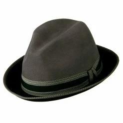 Jeanne Simmons Man's Black Grey Felt Fedora -Adams Shop bg001tf 5 1