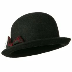 Jeanne Simmons Dressy Woman's Bowler Hat With Grey And Red Plaid Bow