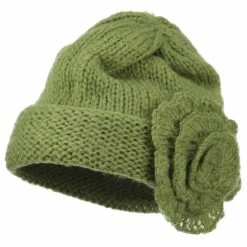 Jeanne Simmons Ladies Flower Accent Cuff Beanie -Adams Shop cb006ps green 1