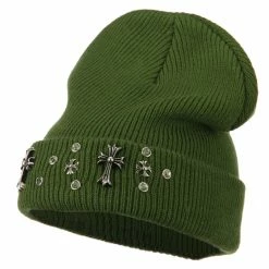 Something Special Stone And Cross Long Cuff Beanie -Adams Shop cl004bf green 1