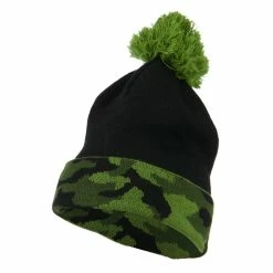 City Hunter Camouflage Cuff Pom Beanie -Adams Shop cm002bf green 1 2