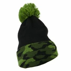 City Hunter Camouflage Cuff Pom Beanie -Adams Shop cm002bf green 4 1