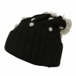 City Hunter Cable Polka Dot Pom Cuff Beanie