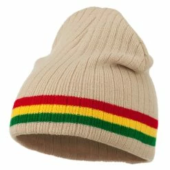 Rasta World Center Striped Rasta Short Beanie -Adams Shop cr002ms khaki 1