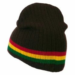 Rasta World Center Striped Rasta Short Beanie -Adams Shop cr003ms brown 2