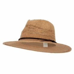 Jeanne Simmons Women's Paper Open Weave Designed Crown Large Brim Fedora Hat