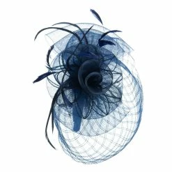 Something Special Spiral Design Net Fascinator With Feathers -Adams Shop ds001df navy 3