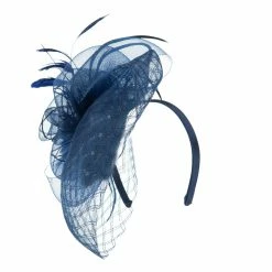 Something Special Spiral Design Net Fascinator With Feathers -Adams Shop ds001df navy 4