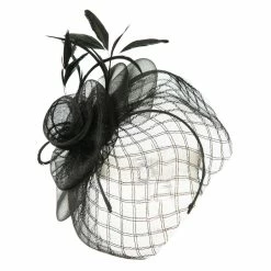 Something Special Spiral Design Net Fascinator With Feathers -Adams Shop ds002df black 1