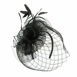Something Special Spiral Design Net Fascinator With Feathers -Adams Shop ds002df black 2