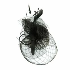 Something Special Spiral Design Net Fascinator With Feathers -Adams Shop ds002df black 3