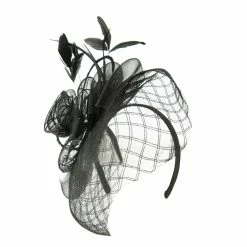 Something Special Spiral Design Net Fascinator With Feathers -Adams Shop ds002df black 4