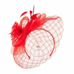 Something Special Spiral Design Net Fascinator With Feathers -Adams Shop ds003df red 1