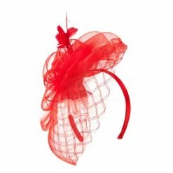 Something Special Spiral Design Net Fascinator With Feathers -Adams Shop ds003df red 4