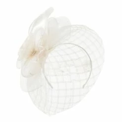 Something Special Spiral Design Net Fascinator With Feathers -Adams Shop ds004df ivory 1