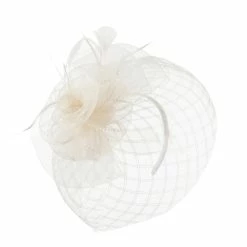 Something Special Spiral Design Net Fascinator With Feathers -Adams Shop ds004df ivory 2