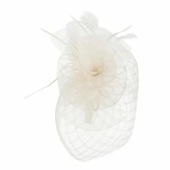 Something Special Spiral Design Net Fascinator With Feathers -Adams Shop ds004df ivory 3